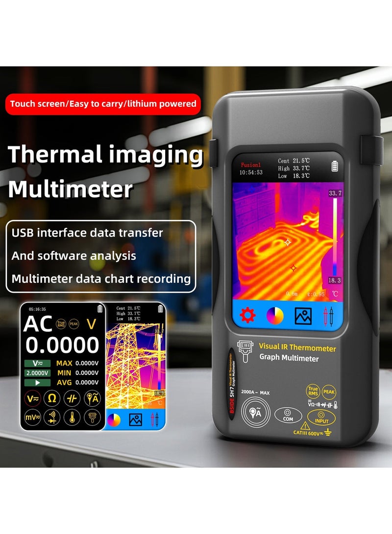 بي سايد كاميرا تصوير حراري محمولة بشاشة لمس، دقة 240×240، جهاز قياس حرارة عالي الدقة، جهاز حراري وملتيميتر 2 في 1 - Image 2